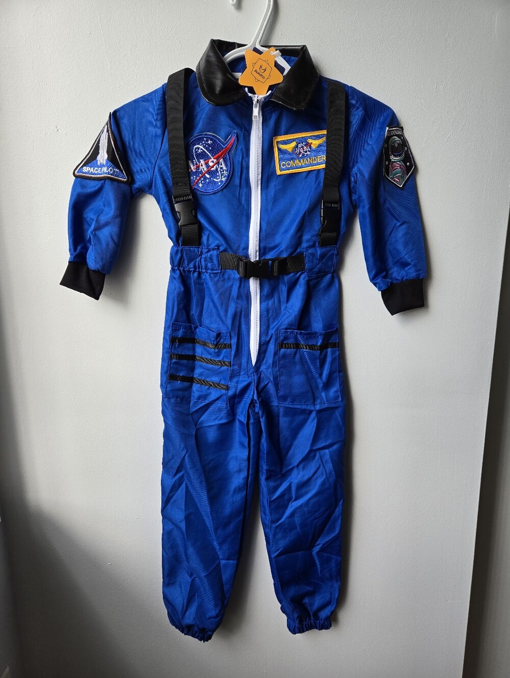 Kids Blue Astronaut Jumpsuit Commander Costume Space Patches Halloween Brand New